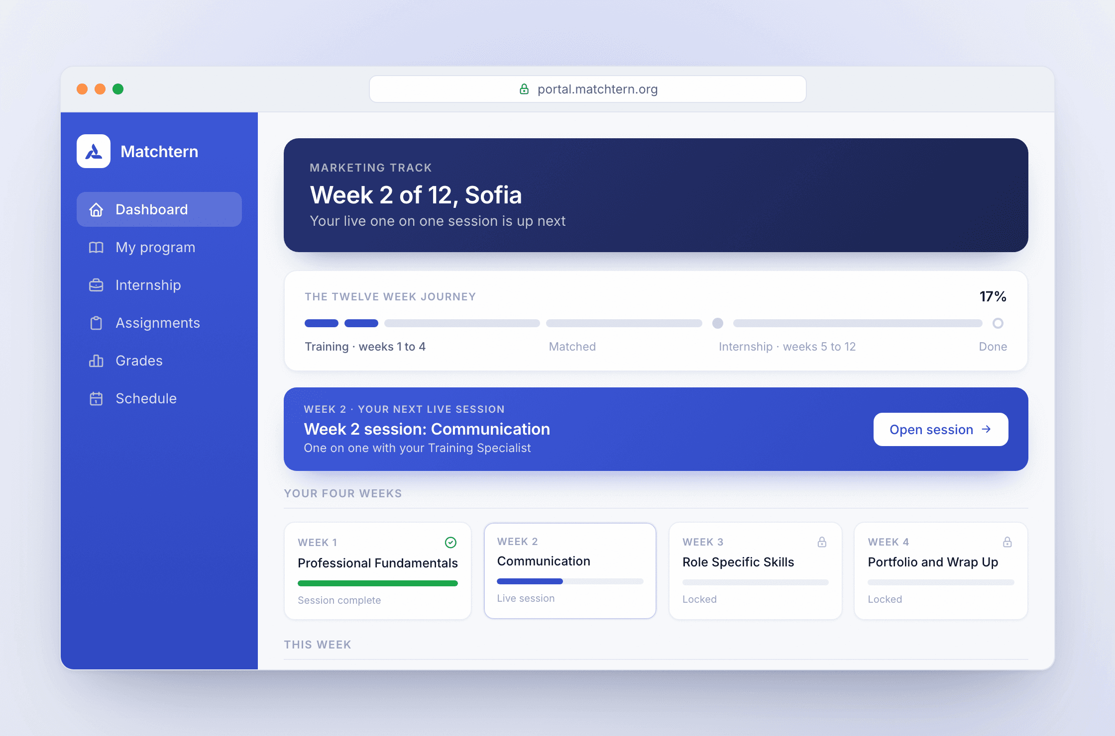 The Matchtern portal dashboard